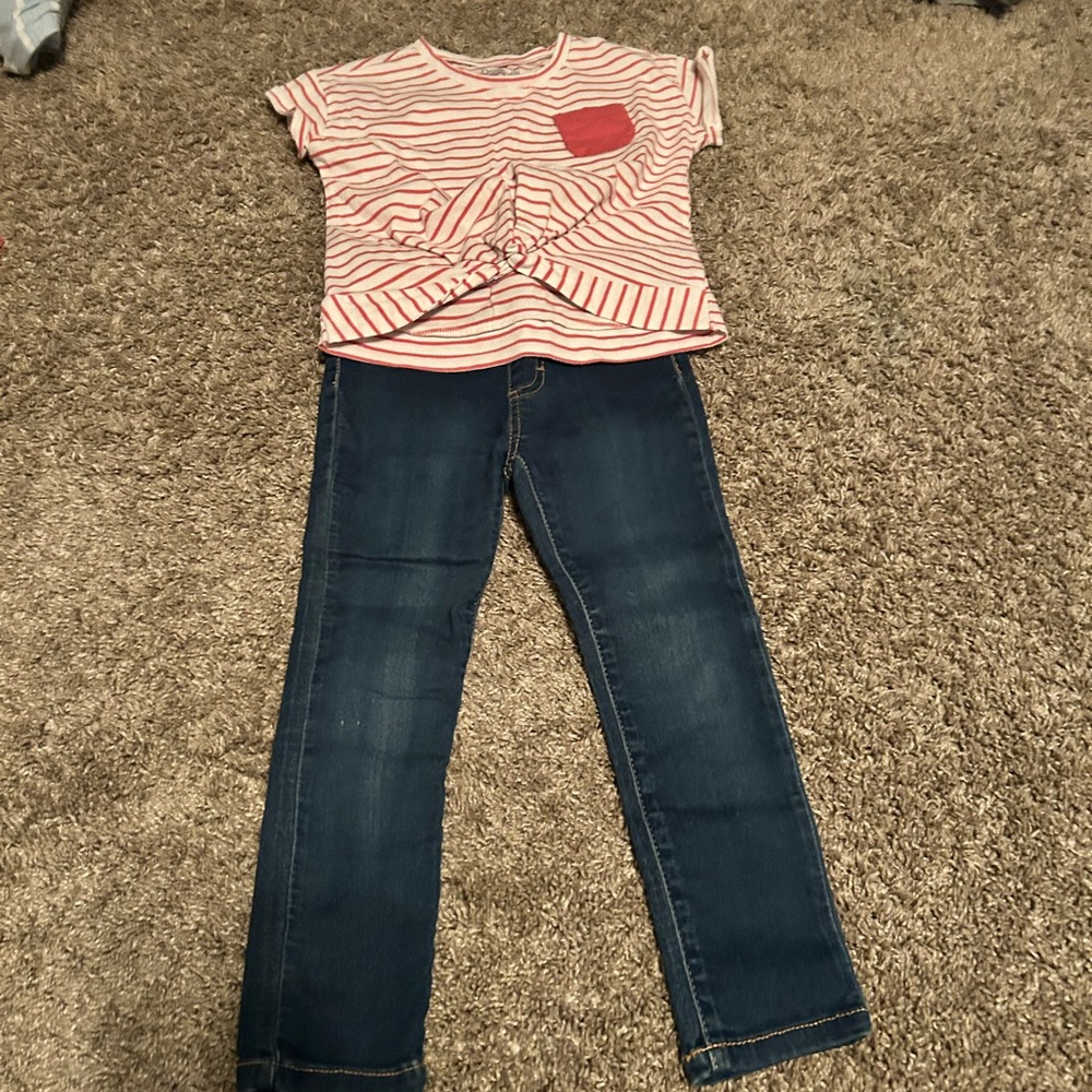 DKNY Jeans and Red and White Striped Short Sleeve Tee